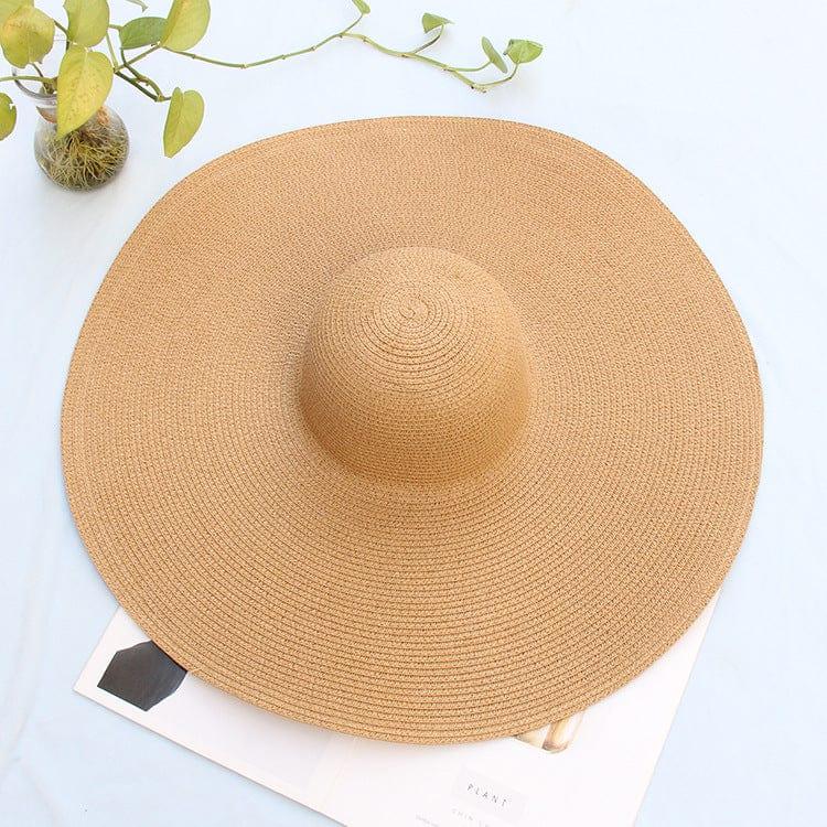 ezy2find beach hat Khaki 25CM Wide Brim Oversized Beach Hats For Women Large Straw Hat UV Protection