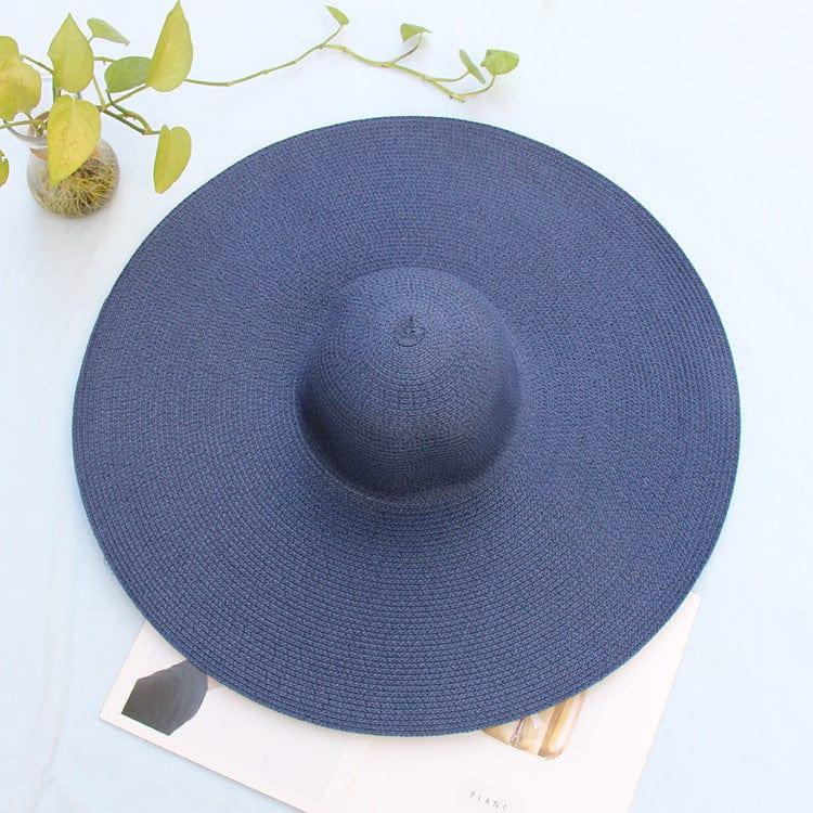 ezy2find beach hat Navy Blue 25CM Wide Brim Oversized Beach Hats For Women Large Straw Hat UV Protection