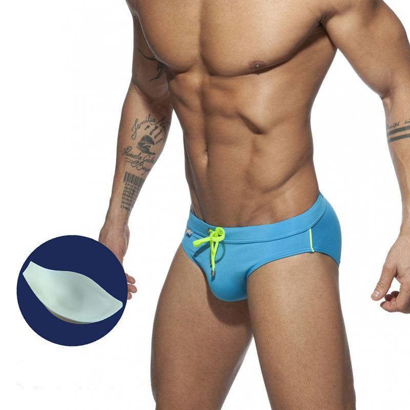 ezy2find beach wear Blue pad / M Rainbow Pocket Swim Briefs Sexy Aggressive Low-waisted Men