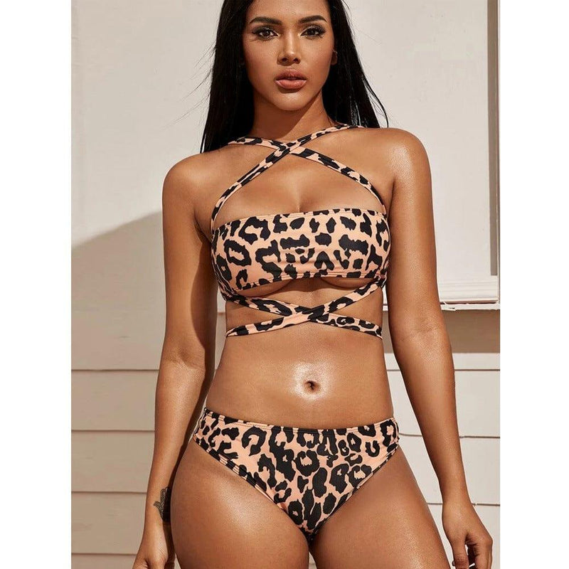 ezy2find beach wear Leopard print / S Leopard print strapless tube top swimsuit