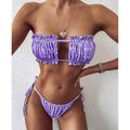 ezy2find beach wear Purple Dot / S Sexy Bikini Pleated Swimsuit Female Swimwear Women Mini Thong Bikini Set Bather Swimming Beachwear for Bathing Suit