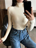 ezy2find Beige / One Size 2022 Autumn Winter Thick Sweater Women Knitted Ribbed Pullover Sweater Long Sleeve Turtleneck Slim Jumper Soft Warm Pull Femme