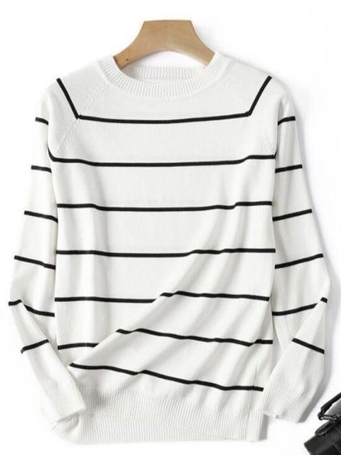 ezy2find Big white / M 2022 Autumn Winter Long Sleeve Striped Pullover Women Sweater Knitted Sweaters O-Neck Tops Korean Pull Femme Jumper Female White