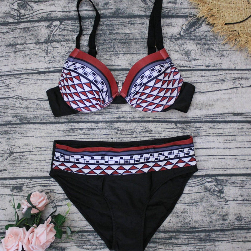 ezy2find bikini Wine Red / M Vintage printed swimsuit