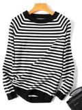 ezy2find Black Neck / M 2022 Autumn Winter Long Sleeve Striped Pullover Women Sweater Knitted Sweaters O-Neck Tops Korean Pull Femme Jumper Female White