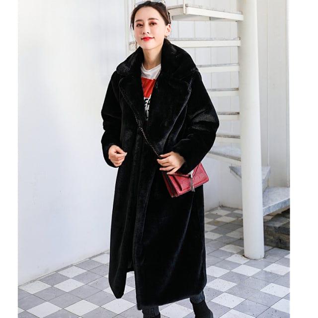 ezy2find black / XL 2021 New Women Winter Warm Faux Fur Coat Thick Women Long Coat Turn Down Collar Women Warm Coat Casaco Feminino