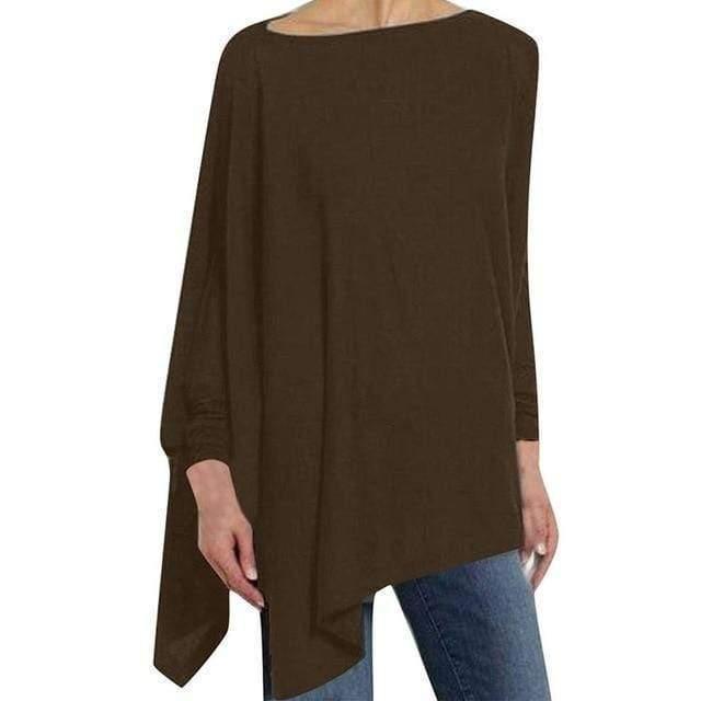 ezy2find blouse Coffee / XXL Women Causal Long Sleeve Cotton Blouse Spring Loose Irregular Shirt Female Solid Sweatshirt Female Tops Pullover