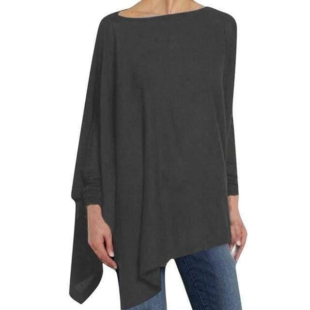 ezy2find blouse Gray / XXL Women Causal Long Sleeve Cotton Blouse Spring Loose Irregular Shirt Female Solid Sweatshirt Female Tops Pullover