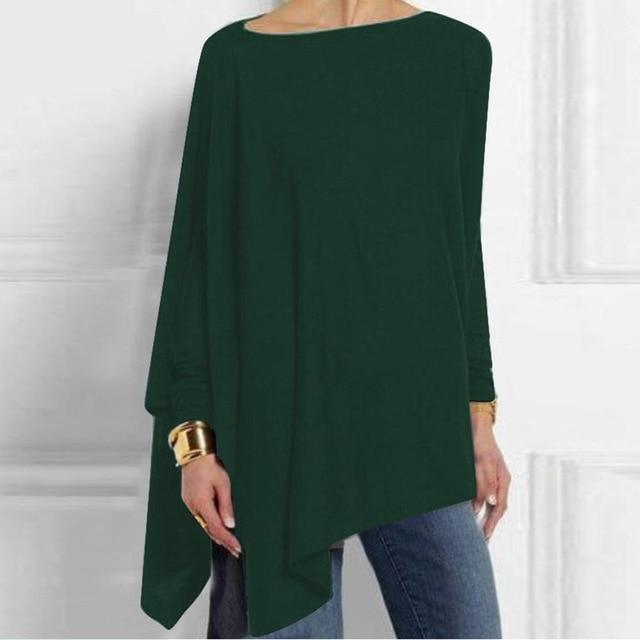 ezy2find blouse Green / XXL Women Causal Long Sleeve Cotton Blouse Spring Loose Irregular Shirt Female Solid Sweatshirt Female Tops Pullover