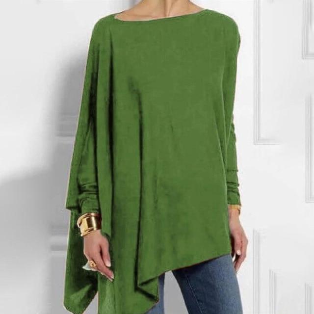 ezy2find blouse Light Green / S Women Causal Long Sleeve Cotton Blouse Spring Loose Irregular Shirt Female Solid Sweatshirt Female Tops Pullover