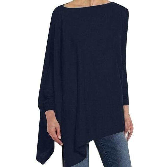 ezy2find blouse Navy Blue / XXL Women Causal Long Sleeve Cotton Blouse Spring Loose Irregular Shirt Female Solid Sweatshirt Female Tops Pullover