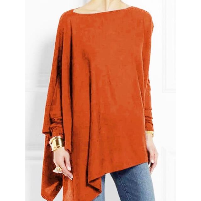 ezy2find blouse Orange / S Women Causal Long Sleeve Cotton Blouse Spring Loose Irregular Shirt Female Solid Sweatshirt Female Tops Pullover