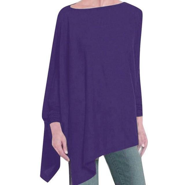 ezy2find blouse Purple / XXL Women Causal Long Sleeve Cotton Blouse Spring Loose Irregular Shirt Female Solid Sweatshirt Female Tops Pullover