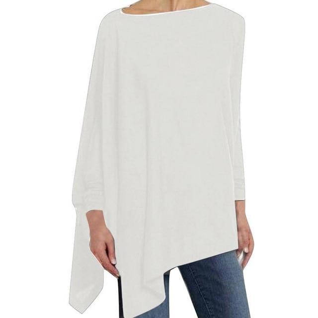 ezy2find blouse White / XXL Women Causal Long Sleeve Cotton Blouse Spring Loose Irregular Shirt Female Solid Sweatshirt Female Tops Pullover