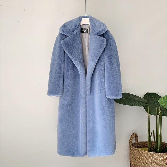 ezy2find Blue / S 2021 New Women Winter Warm Faux Fur Coat Thick Women Long Coat Turn Down Collar Women Warm Coat Casaco Feminino