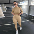 ezy2find Champagne / XL Two Piece Sets Women Solid Autumn Tracksuits High Waist Stretchy Sportswear Hot Crop Tops And Leggings Matching Outfits