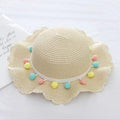 ezy2find children's beach hats Beige / hat Summer Children'S Bags, Hats, Female Decoration, Small Colored Balls, Sunscreen, Lace, Beach Hats, Breathable Sandals