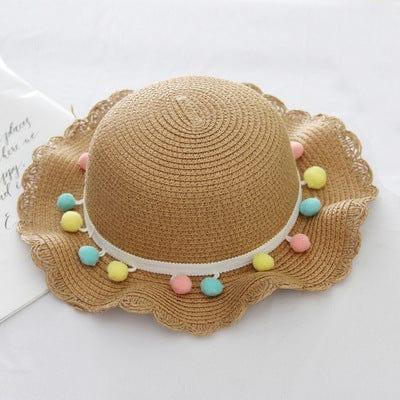 ezy2find children's beach hats Khaki / hat Summer Children'S Bags, Hats, Female Decoration, Small Colored Balls, Sunscreen, Lace, Beach Hats, Breathable Sandals