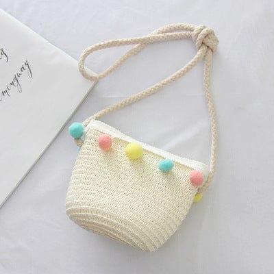 ezy2find children's beach hats White / Package Summer Children'S Bags, Hats, Female Decoration, Small Colored Balls, Sunscreen, Lace, Beach Hats, Breathable Sandals