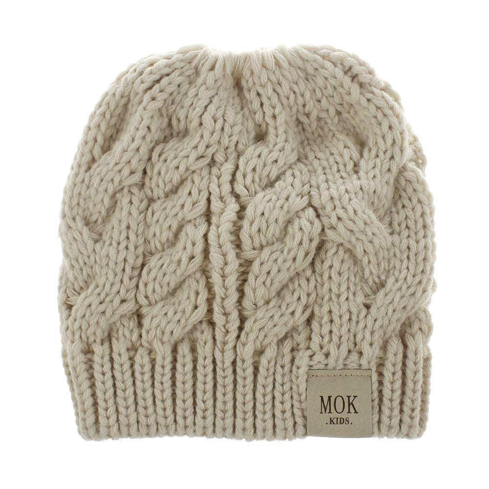 ezy2find children's Beige / 3 to 8 / With label Winter Beanie Hat for Girls Letter Knit Kids Autumn Winter Warm Girls Hat Cute Ponytail Winter Beanies Hat
