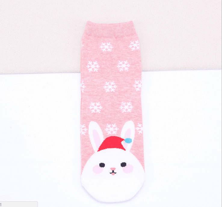 ezy2find Christmas socks Pink Christmas Short Socks Women Girls Autumn Winter Cartoon Santa Claus Printing Casual Socks Cute Unisex Soft Cotton Socks (China)