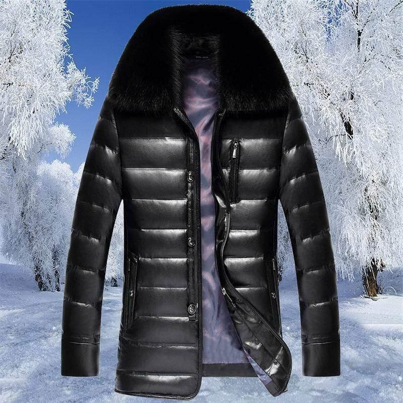 ezy2find coat Black / 3XL Haining leather feathers and fur coats for men, medium, long, foxes and fur collars, middle-aged and old people with leisure and thickening jacket winter