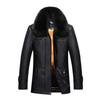 ezy2find coat Black / 3XL Leather men's short fur coats, daddy, mane, inner jacket, overcoat