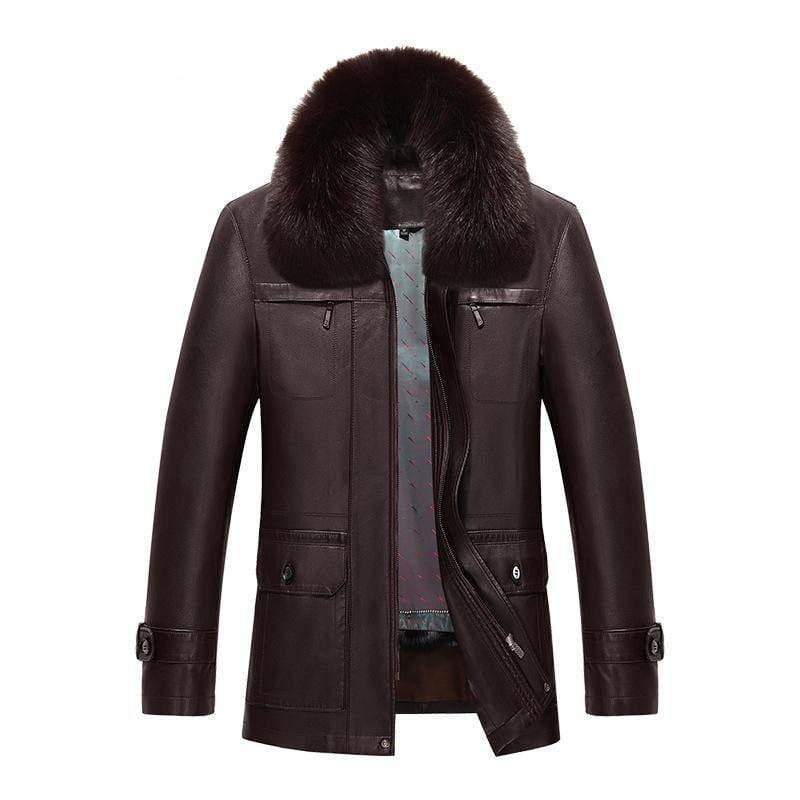 ezy2find coat Brown / XXL Leather men's short fur coats, daddy, mane, inner jacket, overcoat