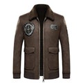 ezy2find coat Coffee color / M Fur one body men''s embroidered leather coat