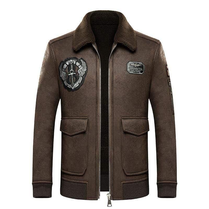 ezy2find coat Coffee color / M Fur one body men''s embroidered leather coat