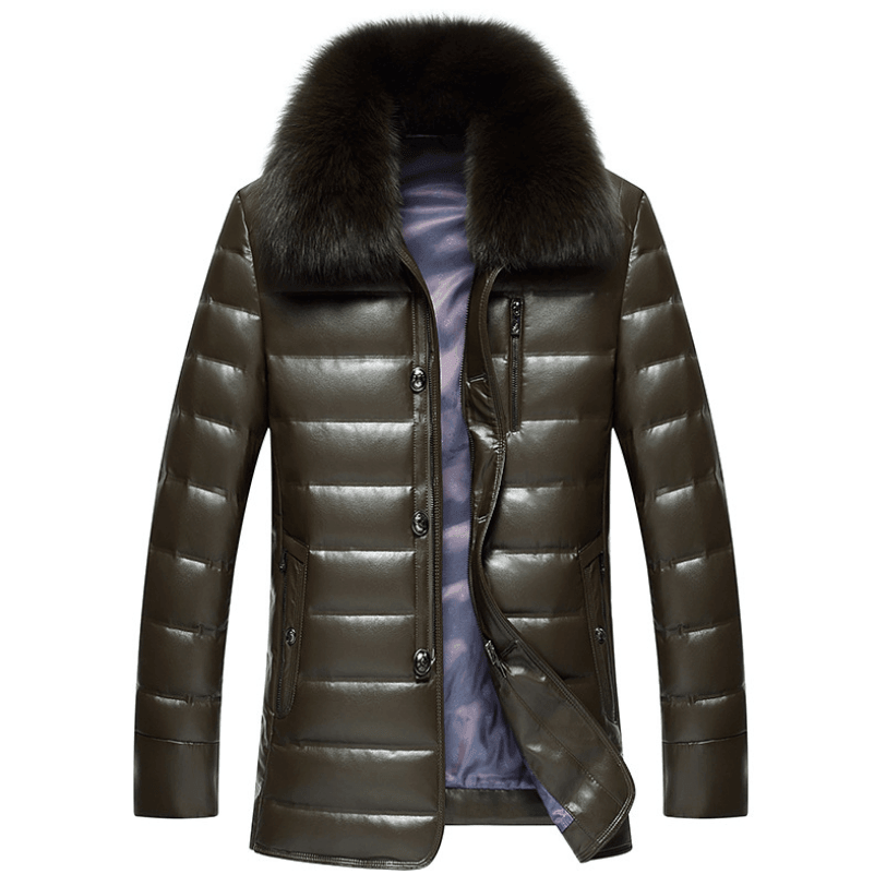 ezy2find coat Green / M Haining leather feathers and fur coats for men, medium, long, foxes and fur collars, middle-aged and old people with leisure and thickening jacket winter