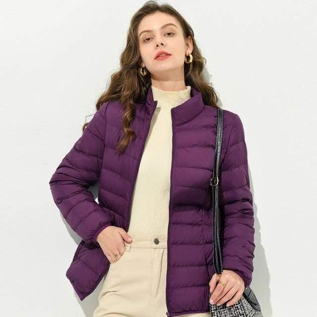 ezy2find Coat Jacket Purple / S SuyaDream Woman Down Coat 90%White Duck Down Fill Simple Design Stand Collar Zipper Winter Coat 2021FW Outwear