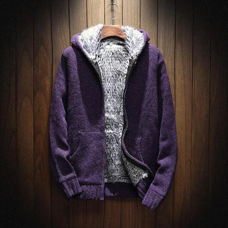 ezy2find coat Purple / L Men's velvet padded hooded cardigan sweater coat