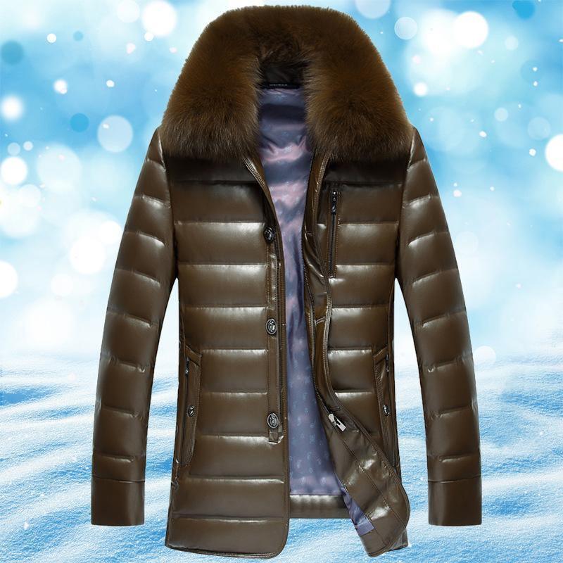 ezy2find coat Yellow / XXL Haining leather feathers and fur coats for men, medium, long, foxes and fur collars, middle-aged and old people with leisure and thickening jacket winter