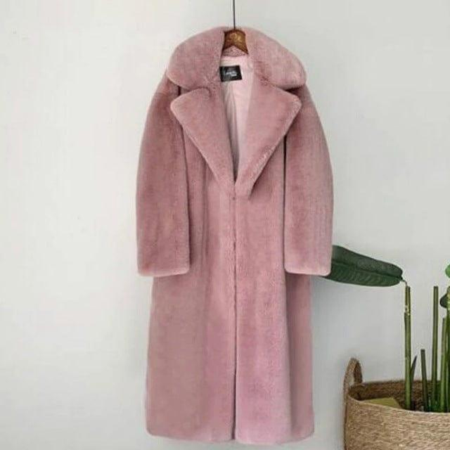 ezy2find dark pink / S 2021 New Women Winter Warm Faux Fur Coat Thick Women Long Coat Turn Down Collar Women Warm Coat Casaco Feminino