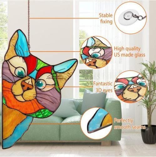 ezy2find Decoration Colorful Stained Glass Cat Window Hanger Decoration