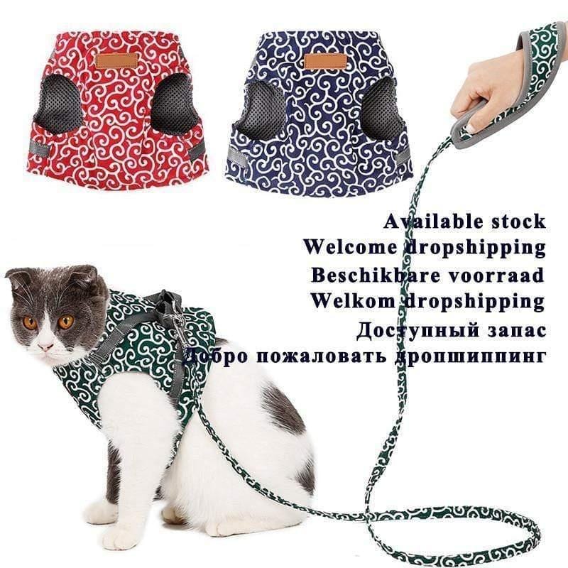 ezy2find dog vests Pet Dog Cat Vest Outdoor Travel Harness Leash Set for Puppy Cat Rabbit Floral Pattern Kitten Walking Harnesses Pet Cat Products