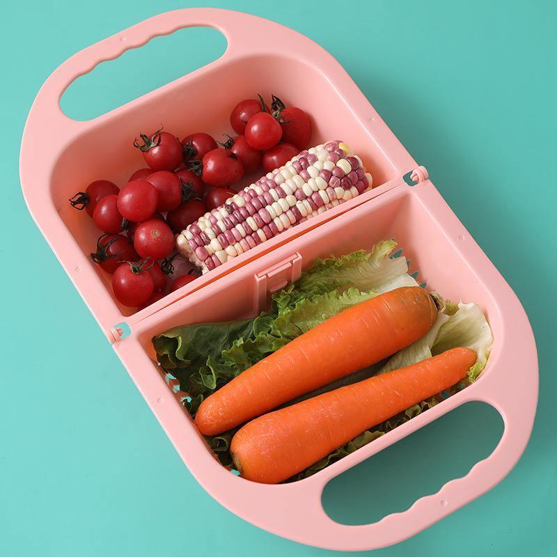 ezy2find drainer Pink Folding Drain Basket Leaking Fruit Box Vegetable Container Drain Rack Sink with Handle Storage Baskets