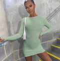 ezy2find dress Green / S Simple Ribs Wrap Hip Dress Fashion Finger Hole Mini Dress Elegant Streetwear