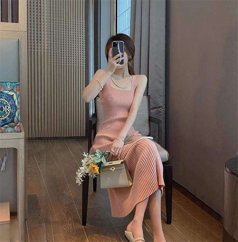 ezy2find dress Pink / S Strap Dress With Square Collar and Bottoming