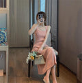 ezy2find dress Pink / S Strap Dress With Square Collar and Bottoming