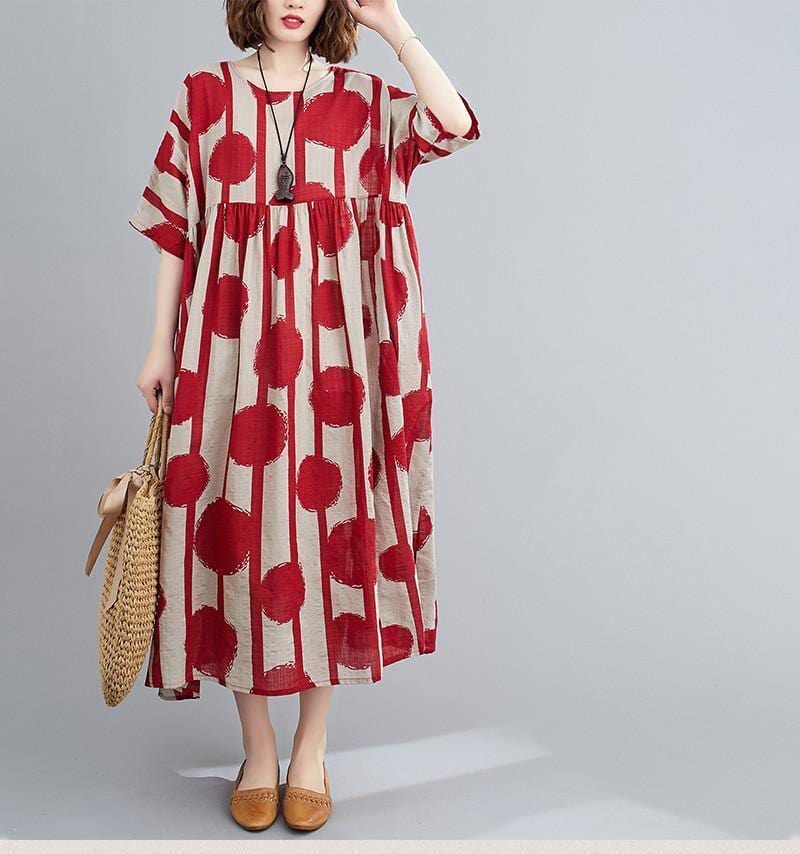 ezy2find dress Red / One size Plus Size Vintage Polka Dot Simmer Dress Cotton Casual Ladies Dresses for Women 4XL 5XL 6XL Robe Femme Red Long Dress 2020