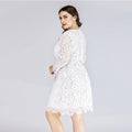 ezy2find dresses big size White / 2XL Plus Size Women'S Lace Dress wide  Waist Slimming Mini Skirt Round Neck Three-Quarter Sleeves