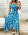 ezy2find dresses Blue / XXL Sling Stitching Print Irregular Tube Top Dress