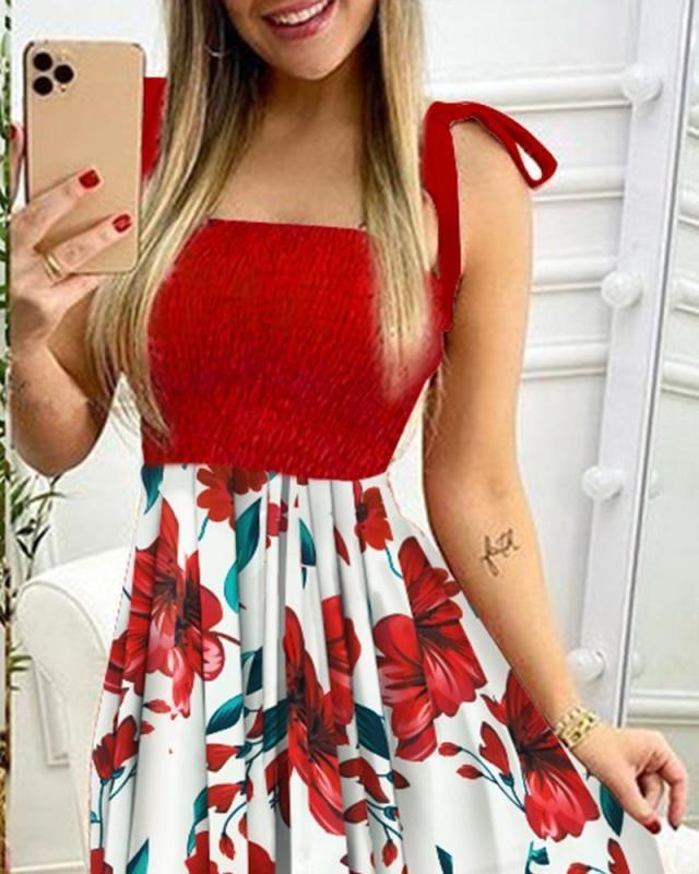 ezy2find dresses Red / XL Sling Stitching Print Irregular Tube Top Dress
