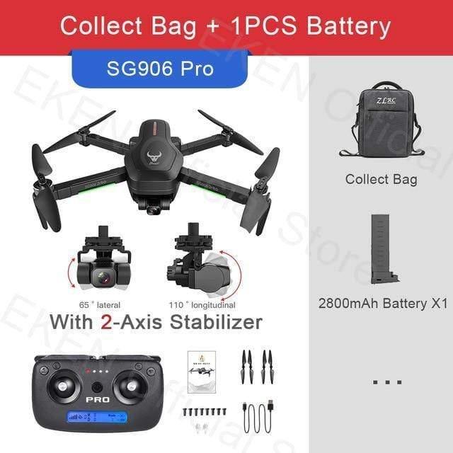 ezy2find drones SG906Pro Bag 1BAT / France Drone SG906 PRO 2 GPS With 3 axis Self-stabilizing Gimbal WiFi FPV 4K Camera Dron Brushless Drone Quadcopter ZLRC BEAST sg906pro