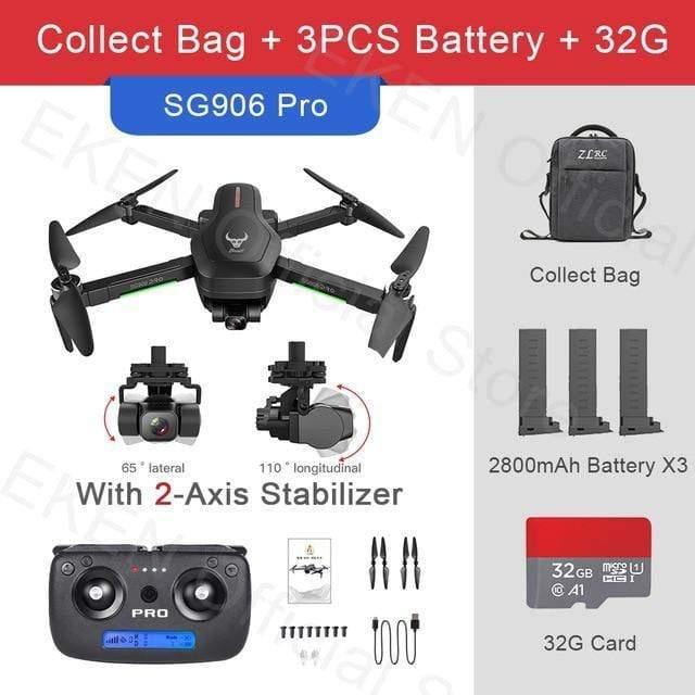 ezy2find drones SG906Pro Bag 3B 32G / France Drone SG906 PRO 2 GPS With 3 axis Self-stabilizing Gimbal WiFi FPV 4K Camera Dron Brushless Drone Quadcopter ZLRC BEAST sg906pro