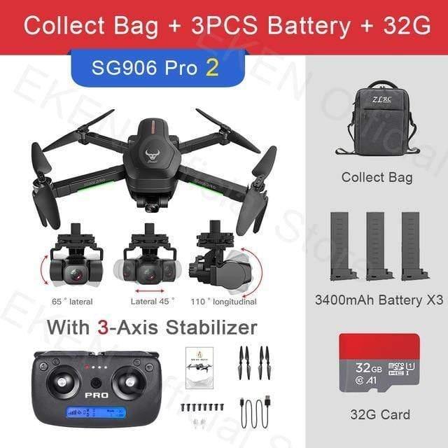 ezy2find drones SG906Pro2 Bag 3B 32G / France Drone SG906 PRO 2 GPS With 3 axis Self-stabilizing Gimbal WiFi FPV 4K Camera Dron Brushless Drone Quadcopter ZLRC BEAST sg906pro