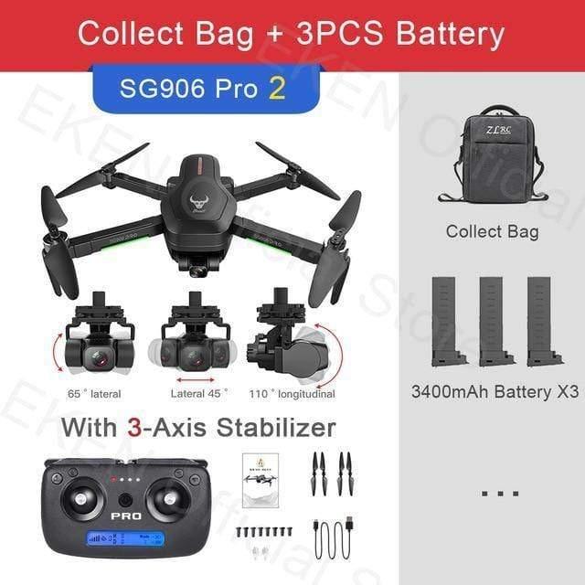 ezy2find drones SG906Pro2 Bag 3BAT / France Drone SG906 PRO 2 GPS With 3 axis Self-stabilizing Gimbal WiFi FPV 4K Camera Dron Brushless Drone Quadcopter ZLRC BEAST sg906pro
