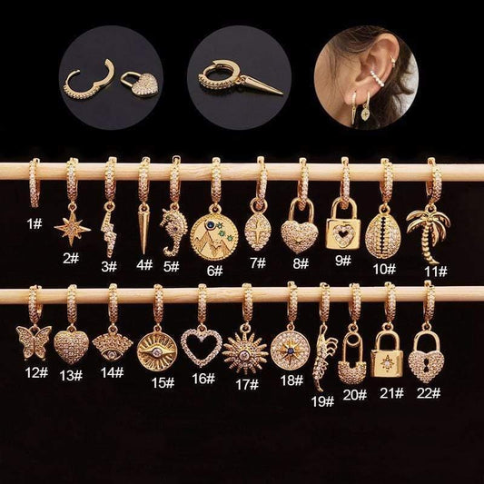 ezy2find earrings 01 / gold color Women's Unusual Piercing Stud Earrings for Women Fashion Jewelry Girls Cute Heart Lock Anime Drop Hoop Earrings Ear Cuffs